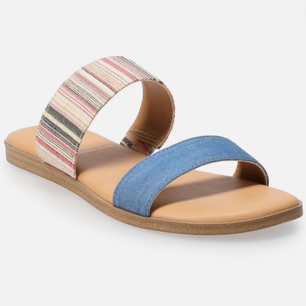 NEW LC Lauren Conrad Women's Sunstone Slide Striped and Blue Slide Sandals